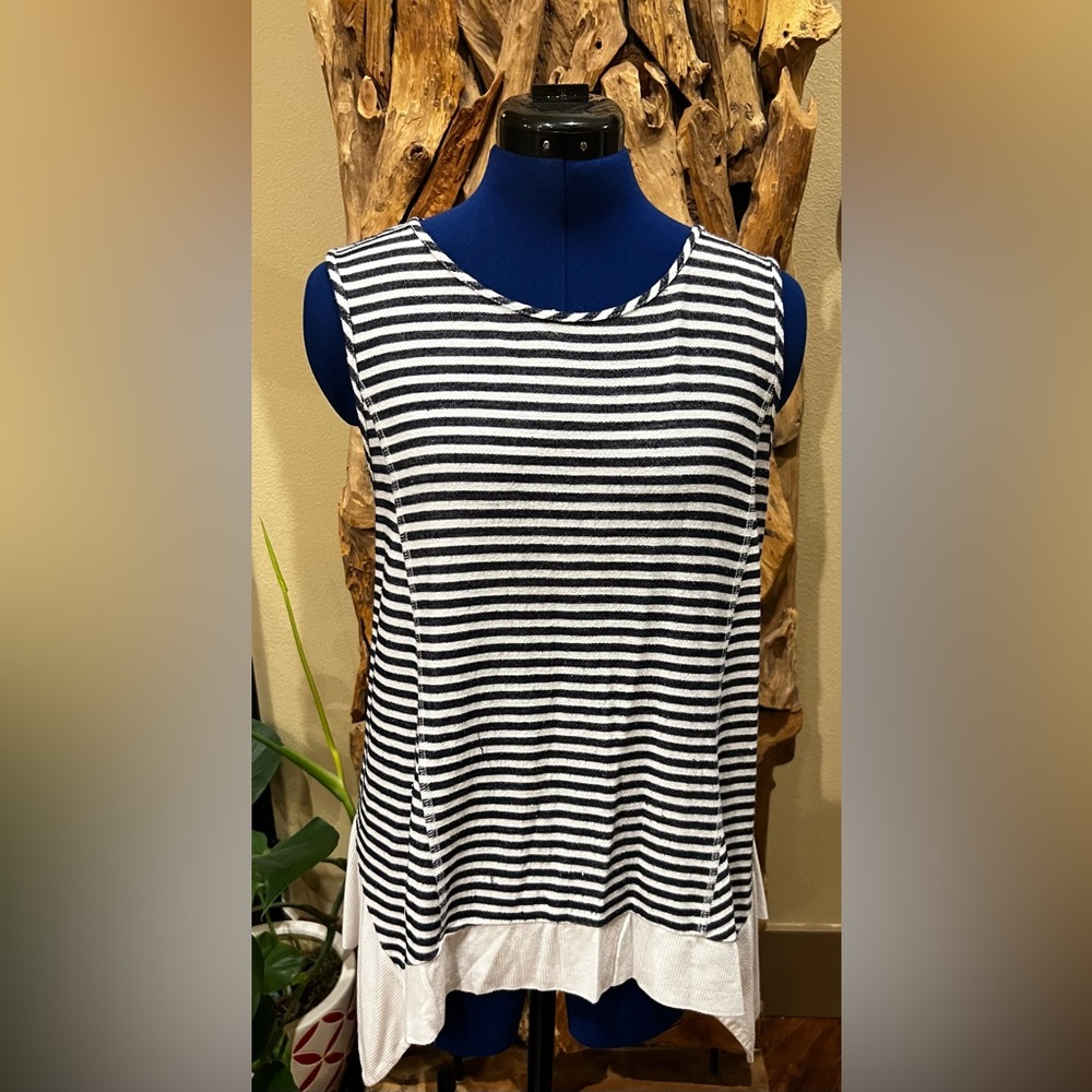Striped Navy Blue and White Flowy Tank